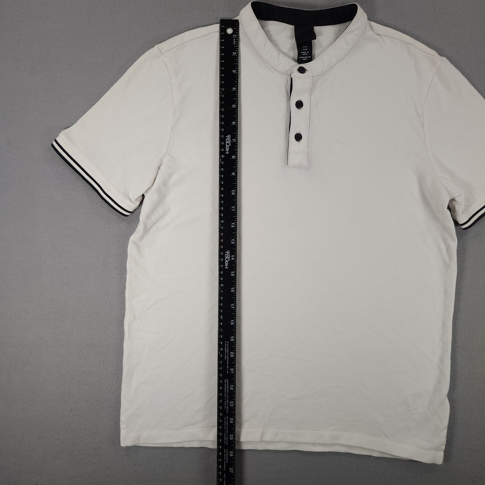 H&M Men's Regular Fit Band Collar Short Sleeve Shirt White Size M 100% Cotton - Picture 6 of 9